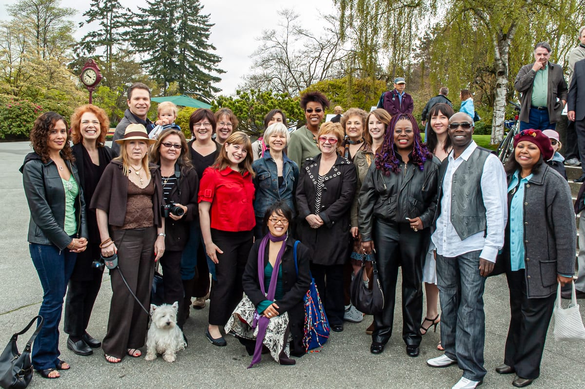 The singers outside the Bloedel Conservatory